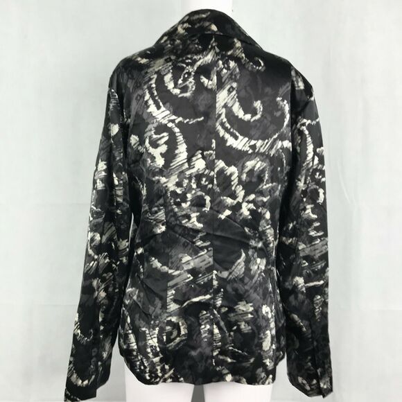 Chicos Blazer Jacket‎ Womens Sz 2 12 Large Black Pattern Tafetta Silk Cotton - Picture 4 of 11